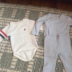 White and Light Blue Baby Outfit Set